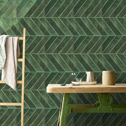 STICKGOO Herringbone Peel and Stick Backsplash, Green, 10 Sheets | 12.6 x 9.7 in, Thicker Rectangular Vinyl Stick-On Wall Tiles, Easy Alignment, Waterproof, Easy to Clean, Kitchen/Bathroom