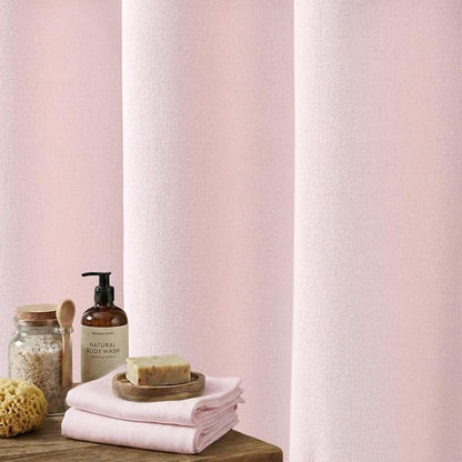 Seasonwood Pink Linen Shower Curtain Farmhouse Bathroom Decor 72x84 Inches | Boho Bathroom Decor,12 Sturdy Stainless Steel Sliding Hangers,Rustic Country Style,Linen Shower Curtains for Bathroom