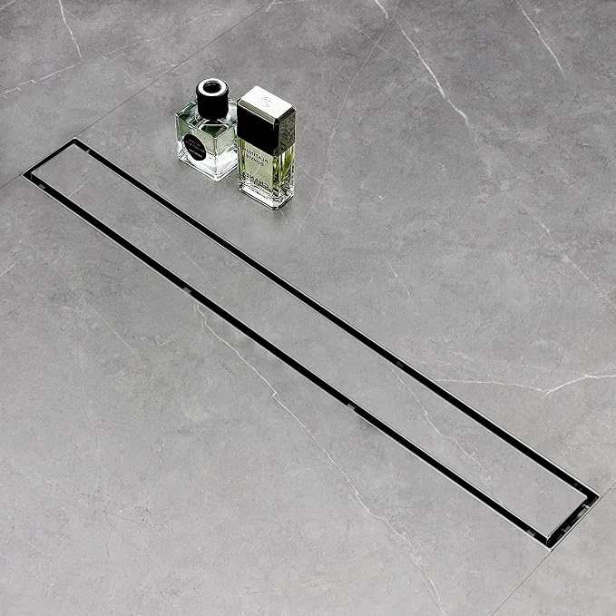 SaniteModar Linear Shower Drain 28 inch Brushed with Tile Insert Panel | AISI 304 Stainless Steel Brushed Linear Dain Rectangle Shower Floor Drain with Hair Strainer and Leveling Feet