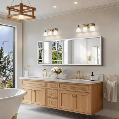 CIRCUMI 60"x24" Brushed Silver Bathroom Mirror, Double Sink Vanity Mirror | Chunky Box Metal Frame, Shatterproof, Tempered Glass, Bathroom Remodel&New Home, Large Rectangular Mirror for Living Room