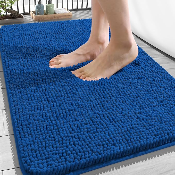 OLANLY Bathroom Rugs 34x21, Extra Soft Absorbent Chenille Bath Rugs | Deep Navy Blue, Quick-Drying Rubber Backing, Washable Bath Mat for Bathroom Floor, Tub and Shower, Home Decor Accessories