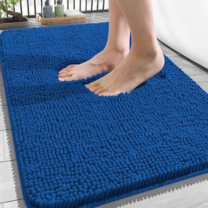 OLANLY Bathroom Rugs 34x21, Extra Soft Absorbent Chenille Bath Rugs | Deep Navy Blue, Quick-Drying Rubber Backing, Washable Bath Mat for Bathroom Floor, Tub and Shower, Home Decor Accessories