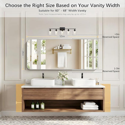 DESBING 55"x24" Bathroom Mirror for Over Sink, Silver Framed Wall Mirror | High-Definition Shatterproof Vanity Mirror with Rounded Corner for Bedroom Living Room Entryway Horizontally or Vertically