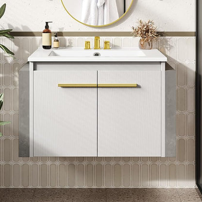 YITAHOME 24 Inch Floating Bathroom Vanity with Sink, Wall Mounted Modern Bathroom Vanity, Bathroom Cabinet Vanity with Double Extra Large Doors