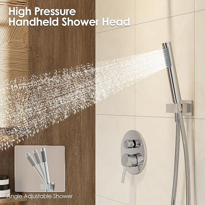Gabrylly Shower System, 10" Wall Mounted Shower Faucet Set, Chrome | Rain Shower Head with Handheld Spray Combo, All Metal Rainfall Shower Head Complete Set Shower Mixer Valve for Bathroom