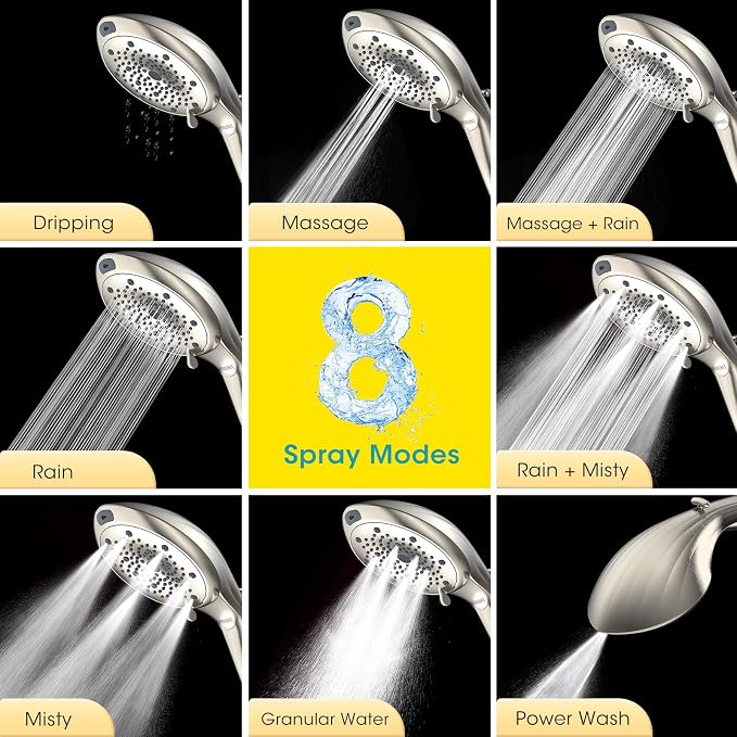 FASDUNT High Pressure Filtered Handheld Shower Head, Brushed Nickel | 80" Long Stainless Steel Hose, Built-in Power Wash, Anti-clog Nozzles, Filter Beads for Hard Water, Remove Chlorine
