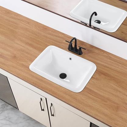 Bathroom Vessel Sink 21 Inch Drop In Bathroom Sink Rectangular Semi Recessed Sinks with Overflow White Ceramic Small Vanity Sinks for Bathrooms