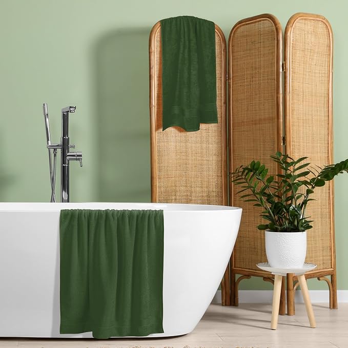 Cotton 2 Pack Oversized Bath Towel Set 28x55 inches, Large Bath Towels, Ultra Absorbant Compact Quickdry & Lightweight Towel, Ideal for Gym Travel Camp Pool - Olive Green