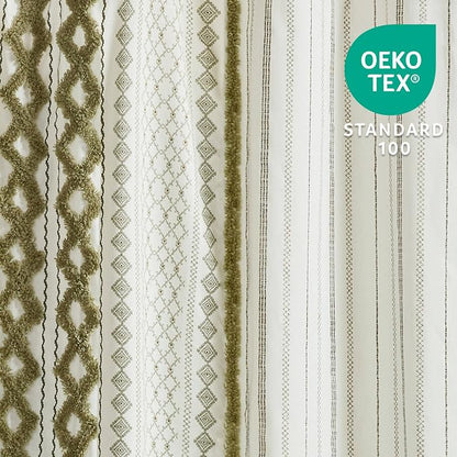 INK+IVY Extra Long Cotton Tufted Shower Curtain for Bathroom, Sage, 72 x 84 | Machine Washable, Boho Tufted Chenille Modern Home Bathroom Decor, Bathtub Privacy Screen, OEKO-TEX Certified