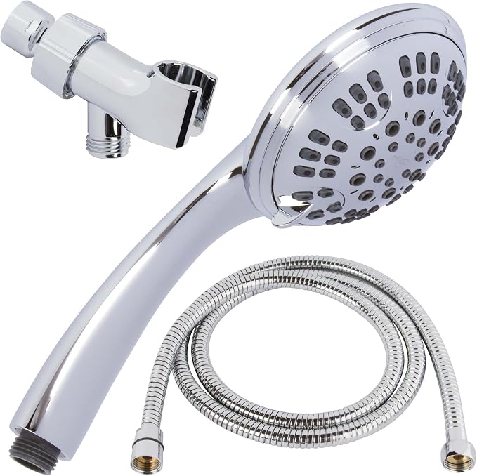 Luxury Handheld Shower Kit - 2.5 GPM - Polished Chrome | 6 Function High Pressure Removable Hand Held Showerhead with Hose and Mount, Easy Install for Boosting Low Water Flow Baths