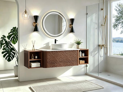 60 Inch Modern Bathroom Vanity with Ceramic Sink, Floating Bathroom Sink Cabinet with Sintered Stone Top&Solid Wood Hammered Frame, Single Bathroom Vanities w/Soft-Close Drawer&2 Side Open Cube