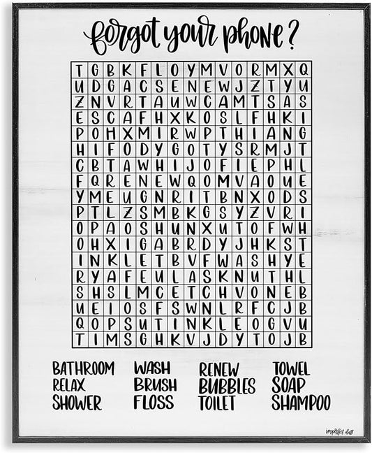 Humorous Bathroom Wordsearch, 16 x 20 Inch Framed Giclée Print | Stupell Industries · By Imperfect Dust · Ready to hang · Great for bathroom or laundry room · Made in USA