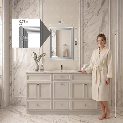 DESBING 18"x24" Silver Bathroom Mirrors for Over Sink | Tempered Glass, Metal Frame, Rectangle Vanity Wall Mirror for Bathroom, Living Room, Bedroom, Horizontally or Vertically