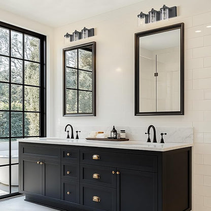 Bathroom Vanity Light, 3 Light Matte Black Vanity Light Fixture with Clear Glass Shade, 22 in Modern＆Farmhous Vanity Lights, Bathroom Light Fixtures Over Mirror for Bathrooms, Livingroom