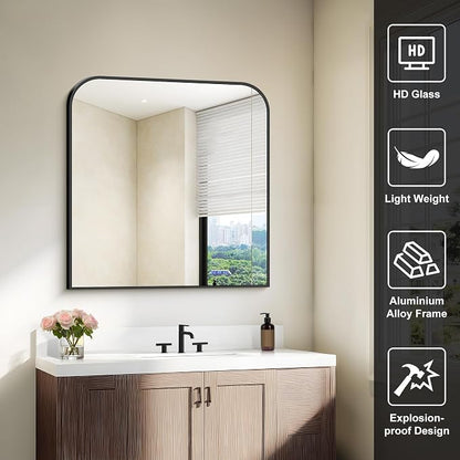 COFENY Bathroom Mirror, 30x30 inch Black Square Wall Mounted Mirror with Thin Frame, Bathroom Vanity Mirrors for Over Sink, Entryway, Living Room, Bedroom