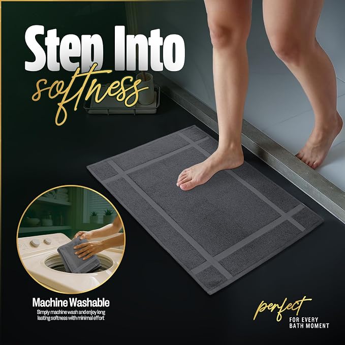 Pearl Linens 100% Ring Spun Cotton Bath Mat (Pack of 6) 18 x 25 Inch, Washable, Soft & Absorbent Terry Bathroom Floor Mat – Not Bathroom Rugs – Quick-Dry After Shower Bath Mat, 781 GSM, Grey