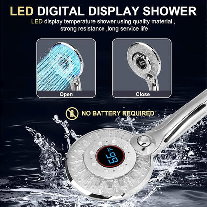 LED Shower head with Temperature Display with 59" Stainless Steel Hose | Temperature Display Sensor Light up with 3 Color, Water Saving Showerhead with Shower Adapter
