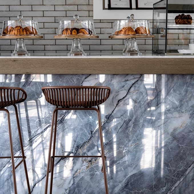 Marble Peel and Stick Waterproof Wall Paneling, 118" x 47" Pietra Grey Glossy Finish Self-Adhesive Backsplash Tile Vinyl Wall Panel for Kitchen Bathroom Wall Decor, Covers 38.75 Sq. Ft.