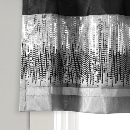 Lush Decor Night Sky Sequins Valance Curtain Single, 52"W x 18"L Black & Gray - Kitchen Curtains Valances For Windows - Bathroom Curtains Window