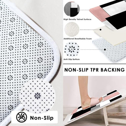 Bathroom Sets with Shower Curtain and Rugs, 4 Pcs, Geometric Pink | Checkered Modern Abstract Bathroom Decor Set with Toilet Lid Cover, Non-Slip Bath Mats and 12 Hooks