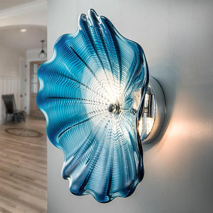 Blue Glass Wall Light Dia 12" Wall Lamp with Murano Glass Shade Vintage Vanity Lighting Fixture with Metal Base Flush Mount Wall Sconce 2-Light for Bathroom, Bedroom, Bedside, Entryway