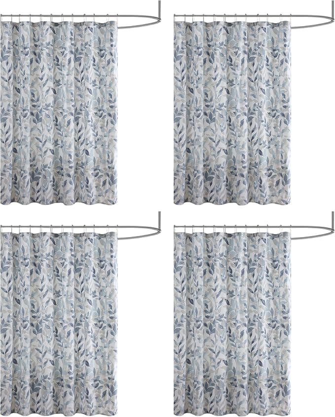 Madison Park Essentials Sofia Shower Curtain, Luxurious Botanical Print, Modern Serene Bathroom Décor, Machine Washable Bath Privacy Screen, 72x72, Multi Blue and Gray (Pack of 4)