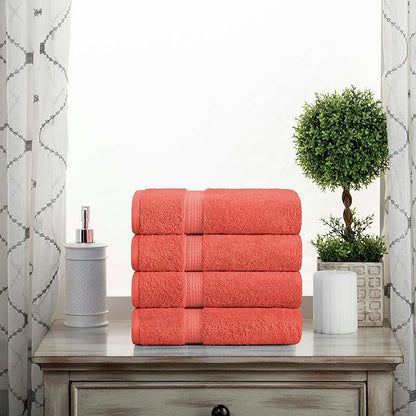 SUPERIOR Egyptian Cotton Plush & Absorbent, Hand Towel Set of 4, Coral | Quick Dry, Soft Luxury Towel Set, Bath Essentials for Bathroom, Guest Bath, Spa, 4 Piece Set, Madeline Towels