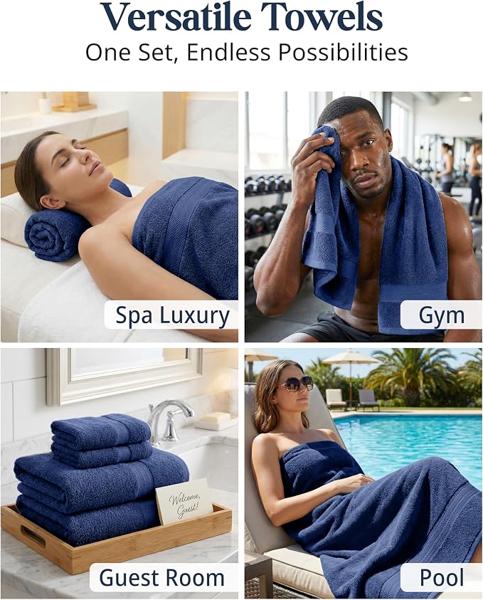 LANE LINEN Bathroom Towel Set 16 Piece Soft Absorbent Quick Dry - Navy | Set Of Towels - Easy-Care, Coordinated Colors, OEKO-TEX Certified, Ring-Spun Durability