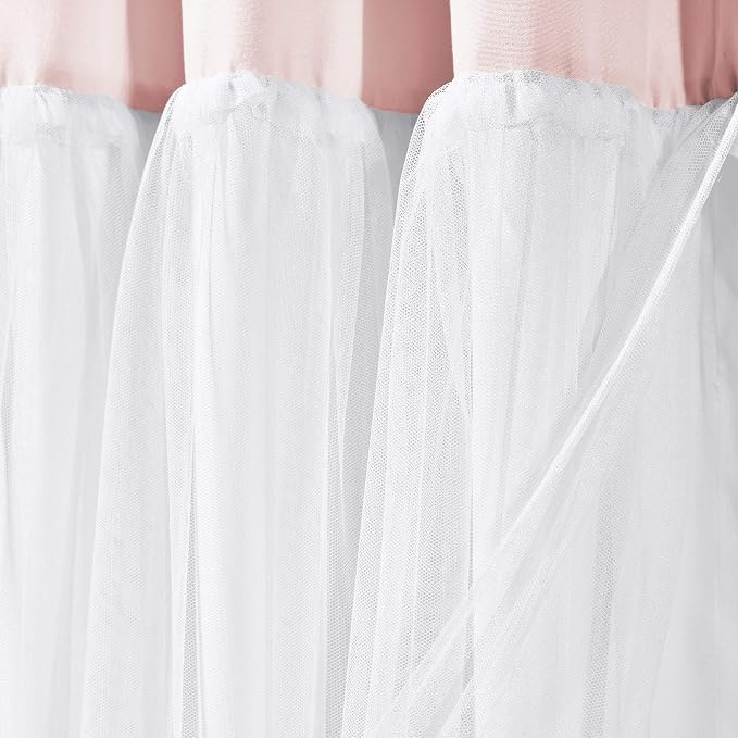 Lush Decor Tulle Skirt Colorblock Shower Curtain Single 72" W x 72" L Blush & White - Fabric Shower Curtains for Bathroom - Cute Bathroom Curtain