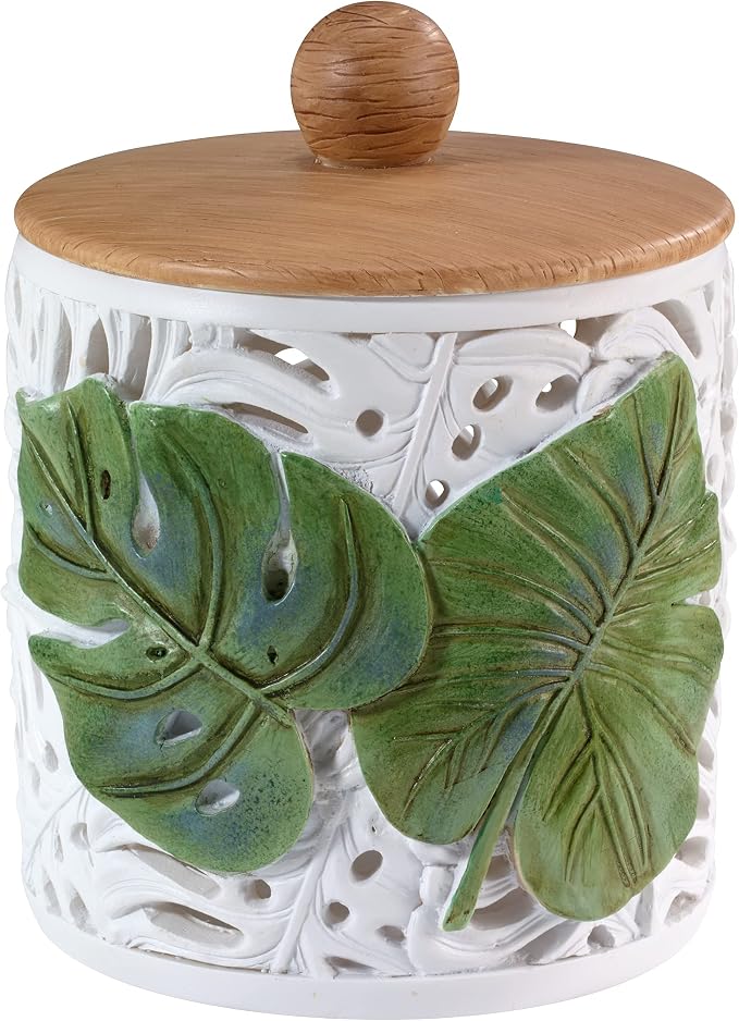 Avanti Linens - Covered Jar, Countertop Organizer, Leaf Inspired Home Decor (Viva Palm Collection), Green