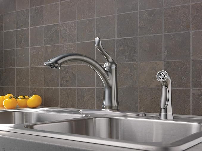 Delta Faucet Linden Single-Handle Kitchen Faucet with Side Sprayer, Brushed Nickel Kitchen Sink Faucet, Kitchen Faucet with Sprayer, Arctic Stainless 4453-AR-DST