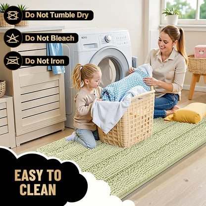 OLANLY Thick Bathroom Runner Rugs 44x24, Soft Chenille Bath Rugs, Vanilla | Absorbent Striped, Rubber Backing, Machine Wash, Long Bath Mats for Bathroom Floor, Tub and Shower, Home Decor Accessories