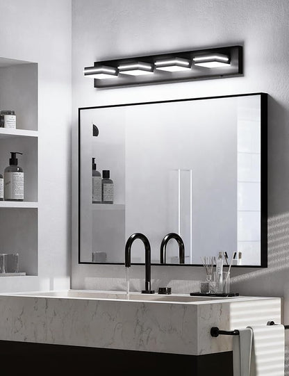 VOLISUN Modern 30-Inch Black Bathroom Vanity Light Fixtures, 4-Light, Cool White LED, Wall Mount, Touch Control
