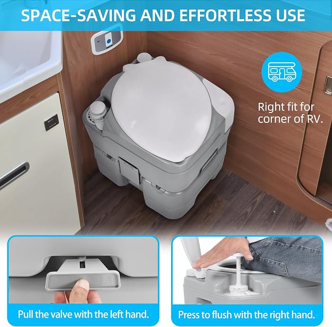 YITAHOME Portable Toilet Camping Porta Potty with Diagonal Enlargerd Bowl | Hand Sprayer, 5.28 Gal Leak-Proof Outdoor Toilet with Level Indicator, Carry Bag for Adults, RV Travel, Boat and Trips