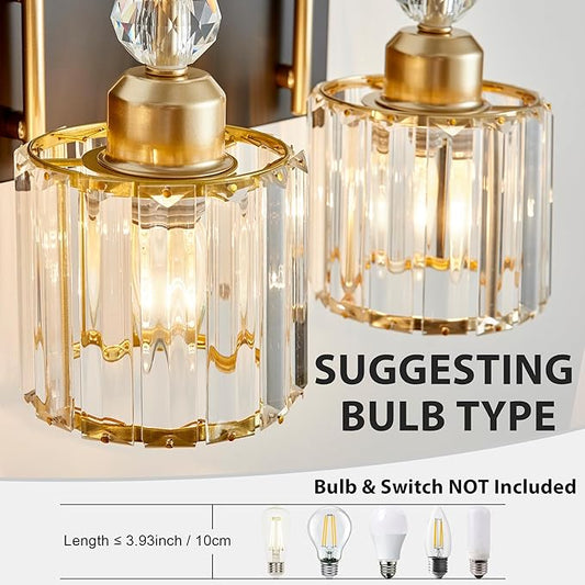 Bathroom Vanity Light Fixtures Over Mirror - Makeup Lighting Black Gold - for Modern Wall, Bath, Desk, Farmhouse, Hallway 3 Crystal Lights