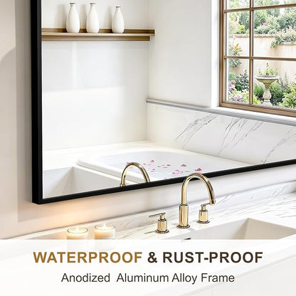 Rectangular Bathroom Mirror, 60"x30" Black Metal Framed Vanity Mirror | HD Shatterproof Wall Mirror, Horizontal or Vertical Hanging, Easy Installation for Bathroom, Bedroom, Living Room, Entryway