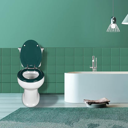Dark Green Elongated Toilet Seat Natural Wood Toilet Seat with Zinc Alloy Hinges, Easy to Install also Easy to Clean, Scratch Resistant Toilet Seat by Angol Shiold (Elongated, Dark Green)