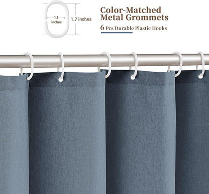 BTTN Boho Stall Shower Curtain, 36x72 Scalloped Linen Textured Thick Fabric Shower Curtain Set with 6 Plastic Hook, Half Modern Rustic Farmhouse Waterproof Cloth Shower Curtain for Bathroom, Blue Grey
