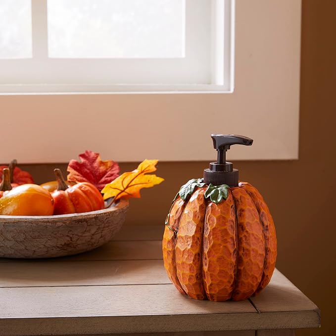 SKL Home Fall/Thanksgiving Harvest Bounty Soap/Lotion Dispenser, Orange | Can be used in the bathroom, kitchen, bar or any sink space. Coordinates with SKL Home Fall & Thanksgiving hand towels.