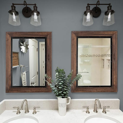 YOSHOOT Rustic Wooden Framed Wall Mirror, 40"x26", Natural Wood and Iron Bathroom Vanity Mirror for Farmhouse Decor, Vertical or Horizontal Hanging