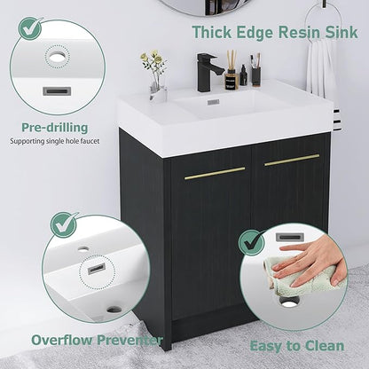 30 Inch Freestanding Bathroom Vanity,30" Bathroom Vanity with Sink,Modern Single Sink Bathroom Vanity Combo,Black Floor Stand Cabinet Set