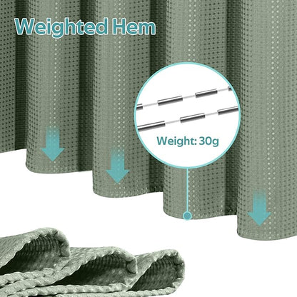3 in 1 Shower Curtain Set, Waffle Shower Curtain and Liner Set with 12 Double Sided Shower Curtain Hooks, 258GSM Luxury Weighted Cloth Shower Curtains for Bathroom, 72 W x 84 H, Sage Green