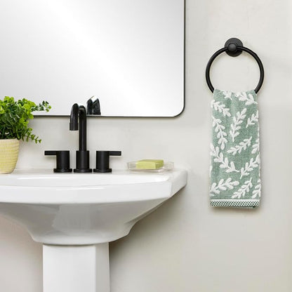SKL Home Leaf Sprig Hand Towel Set-2pc, 100% Cotton, Reversible, Spruce | Soft & absorbent jacquard. For use in the bathroom, kitchen, or bar & makes a great gift.