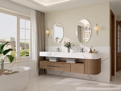 Frameless Oval Mirror, 18"x26" Oval Beveled Bathroom Mirrors | Frameless, 15mm beveled edge, 5mm HD glass, anti-rust, french cleat, horizontally or vertically, for bathroom/bedroom