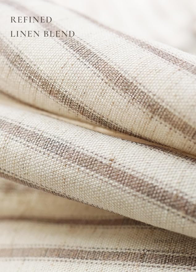 Farmhouse Striped Shower Curtain - Extra Long 72x84 Inches, Linen Blend Fabric, Breathable & Machine Washable, Rustic Taupe for Bathroom Decor (Hooks/Liner Not Included)
