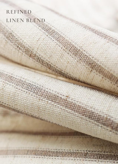 Farmhouse Striped Shower Curtain - 72x72 Inches, Linen Blend Fabric, Breathable & Machine Washable, Rustic Taupe for Bathroom Decor (Hooks/Liner Not Included)