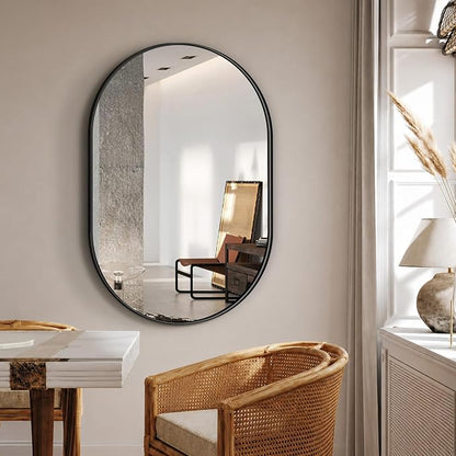 40x28 Black Oval Bathroom Mirror for Over Sink, Aluminum Frame | HD Reflection No Distortion, Aluminum Frame, Mounting Hardware for Vertical or Horizontal Mount