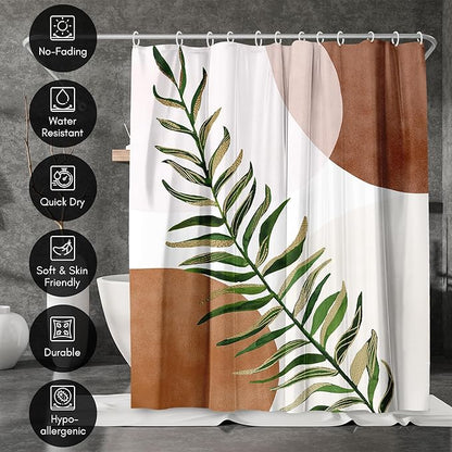 Americanflat 71x74 Boho Shower Curtain - Water-Resistant Long Shower Curtain with Durable Metal Grommets and 12 Hooks - 100% Polyester - Terracotta, Forest Green, Olive Green, Cream and Soft Pink