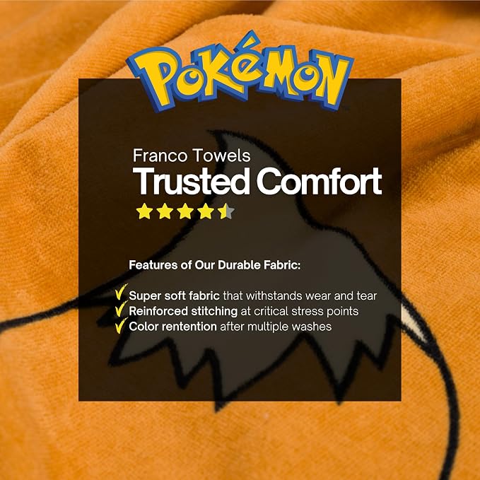 Pokemon Eevee Kids Super Soft Bath/Pool/Beach Soft Cotton Terry Hooded Towel Wrap, 24 in x 50 in, (Officially Licensed Product) By Franco