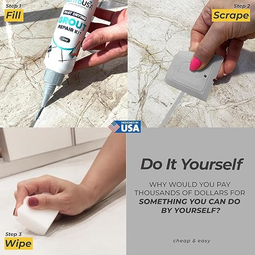 PentaUSA Premixed Tile Grout Repair - Gray (8.8oz/250g) | 5 gray shades with RAL codes, premixed acrylic sanded, bathroom shower kitchen tile, water-resistant, 24-hour cure, 29 sq ft